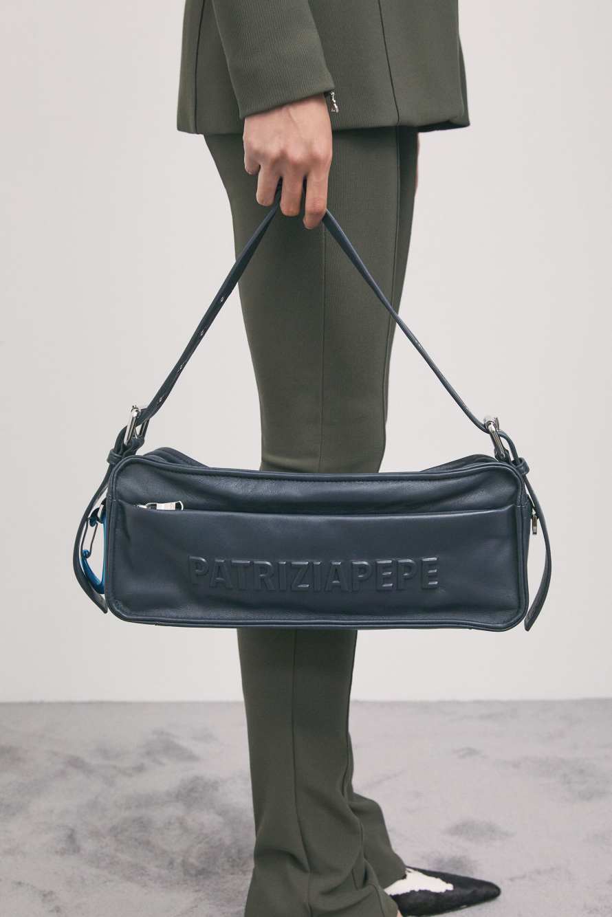 (IM)PERFECTION medium leather crossbody bag, Blue, Patrizia Pepe