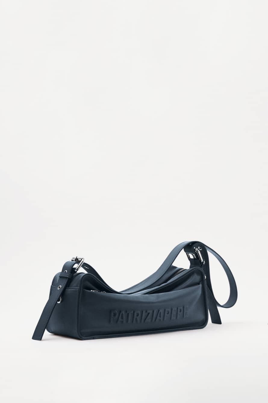 (IM)PERFECTION medium leather crossbody bag, Blue, Patrizia Pepe