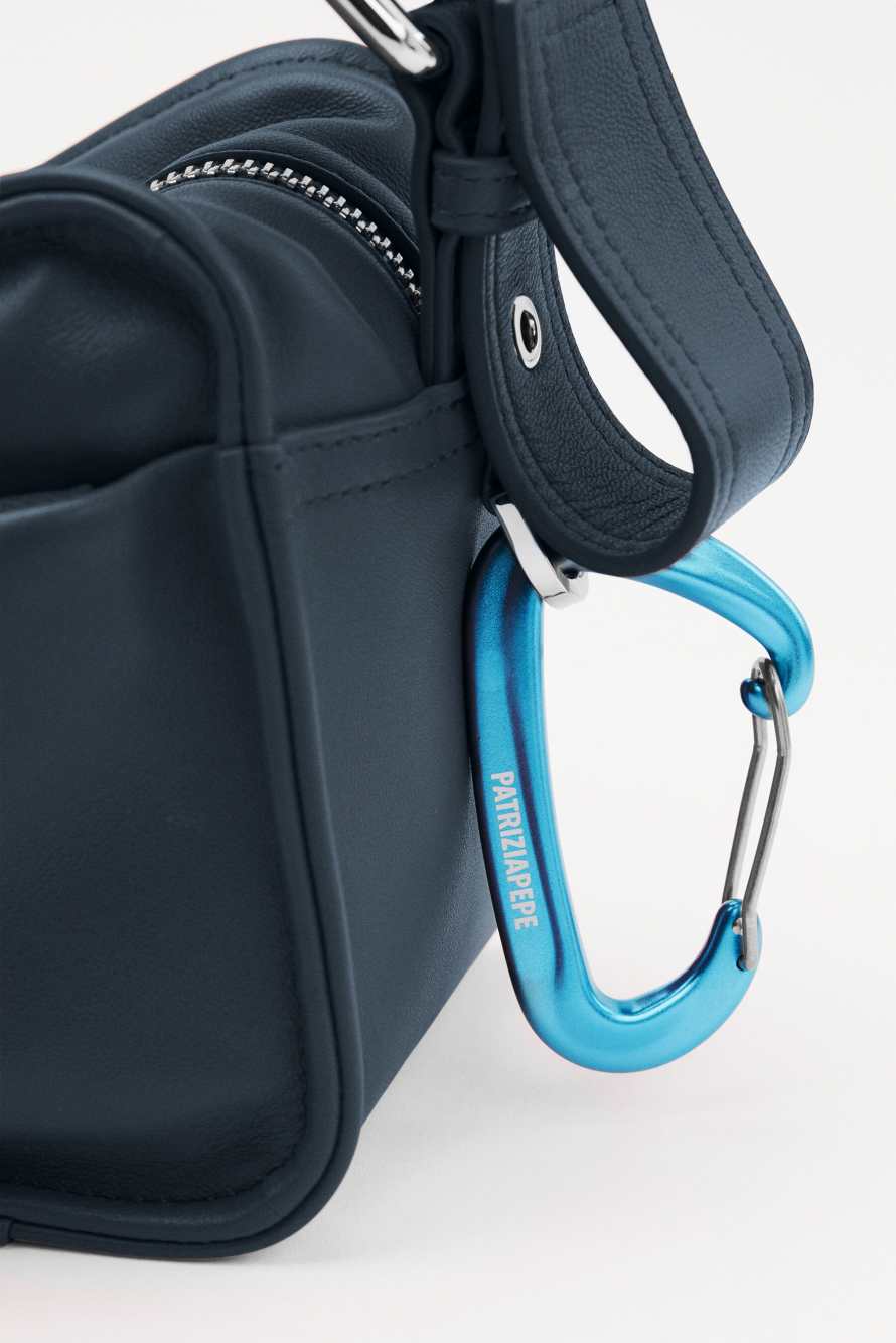 (IM)PERFECTION medium leather crossbody bag, Blue, Patrizia Pepe