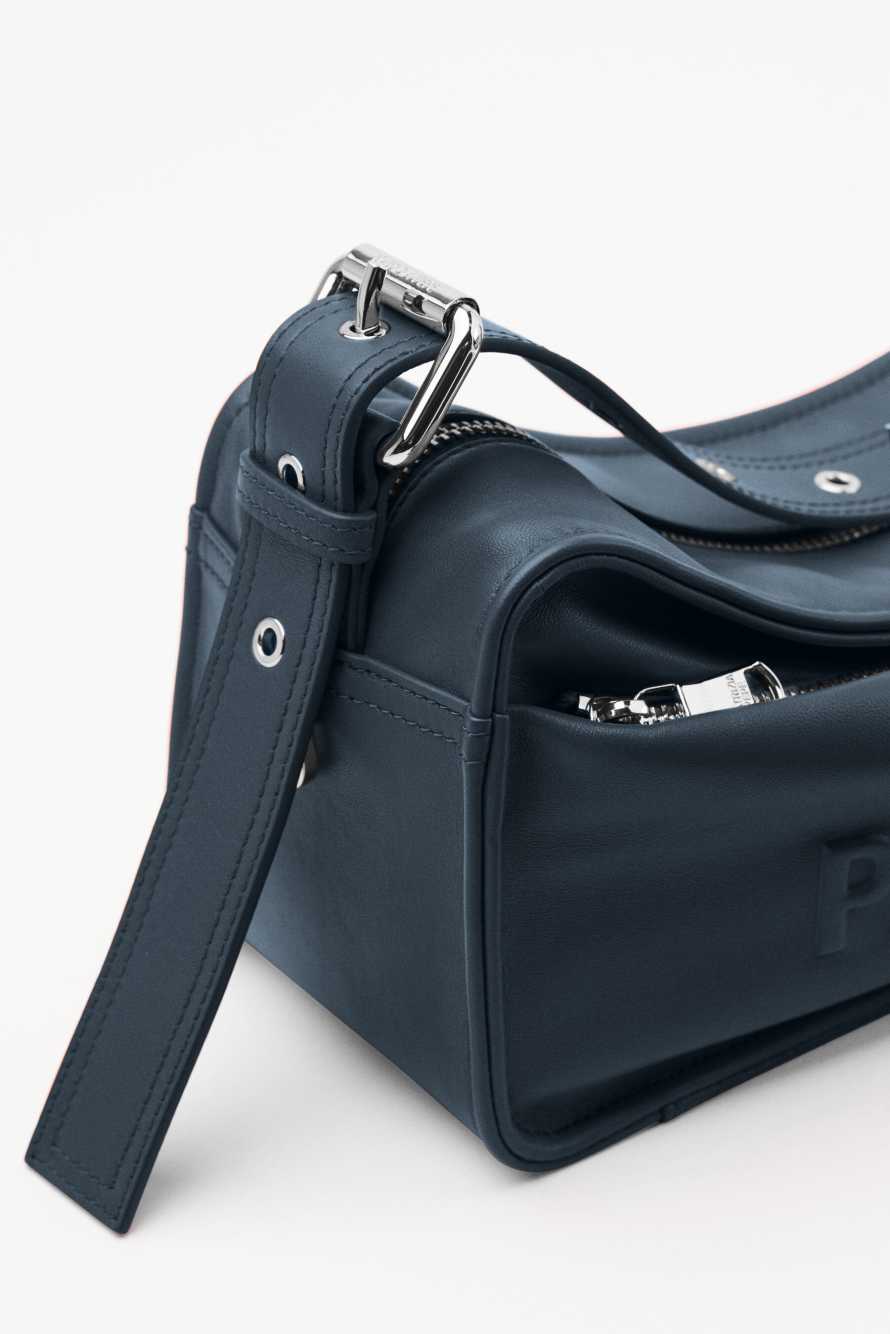 (IM)PERFECTION medium leather crossbody bag, Blue, Patrizia Pepe