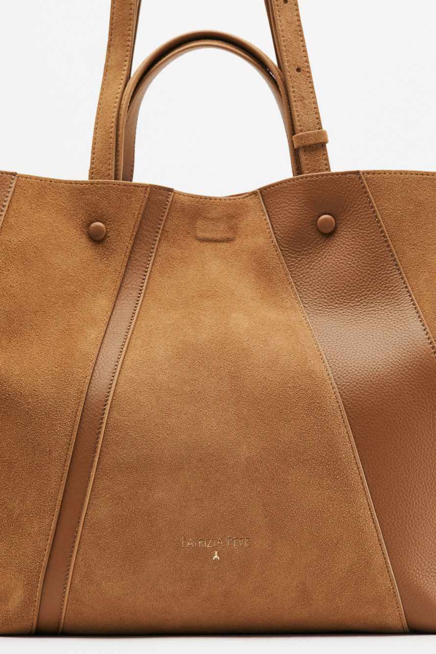 (IN)COMPLETE suede shopping bag, Beige, Patrizia Pepe