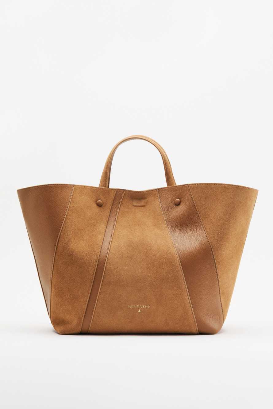 (IN)COMPLETE suede shopping bag, Beige, Patrizia Pepe