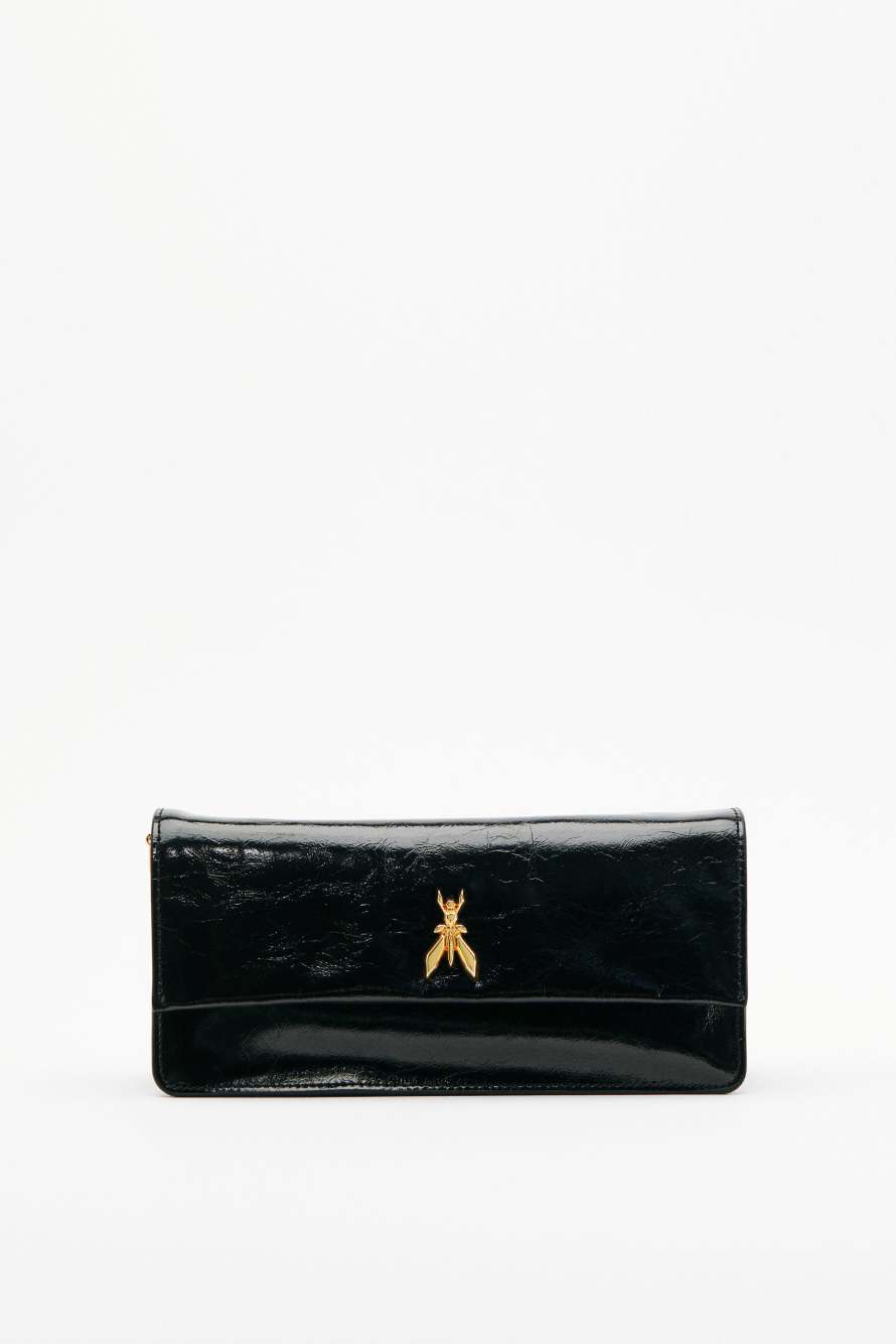 Soft crinkle leather clutch, Black, Patrizia Pepe