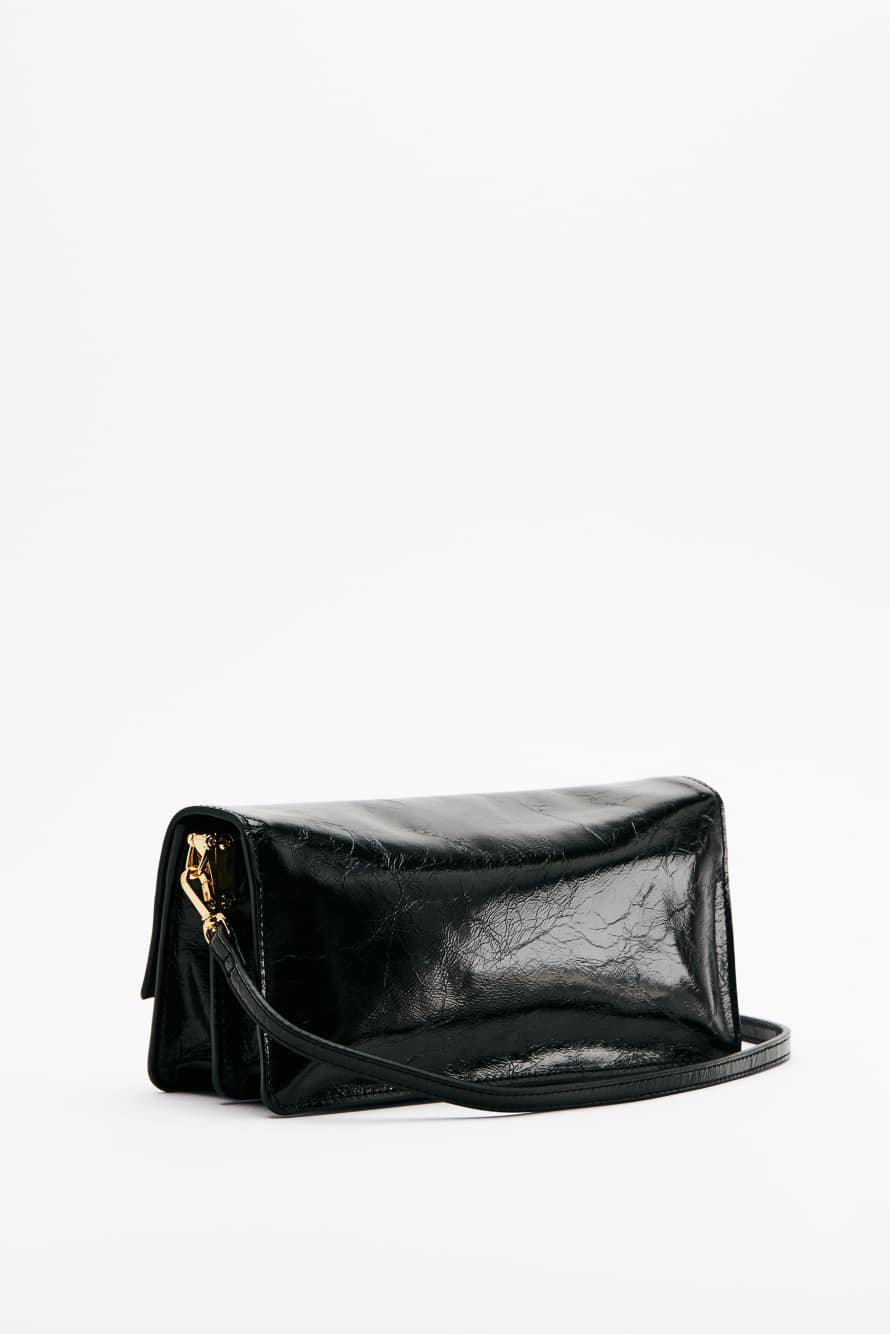 Soft crinkle leather clutch, Black, Patrizia Pepe