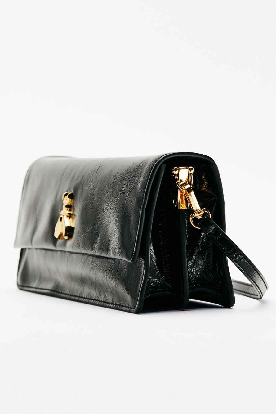 Soft crinkle leather clutch, Black, Patrizia Pepe