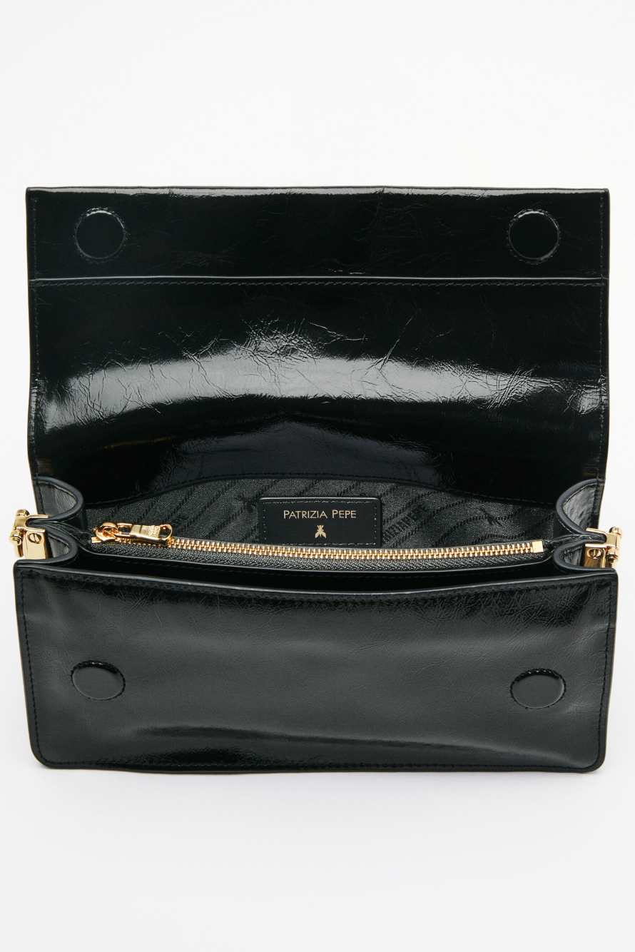 Soft crinkle leather clutch, Black, Patrizia Pepe