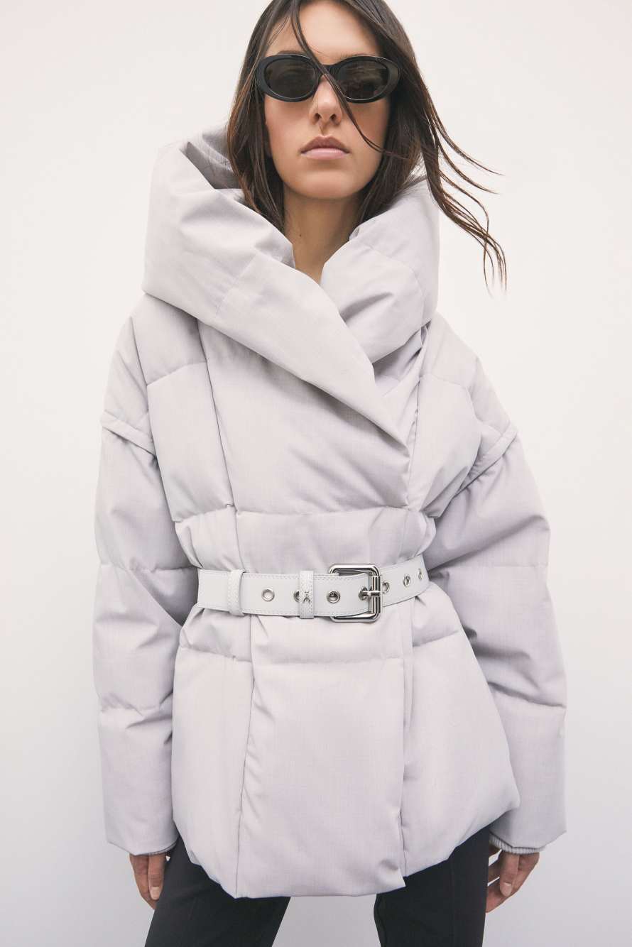 Belted puffer jacket, Grey, Patrizia Pepe