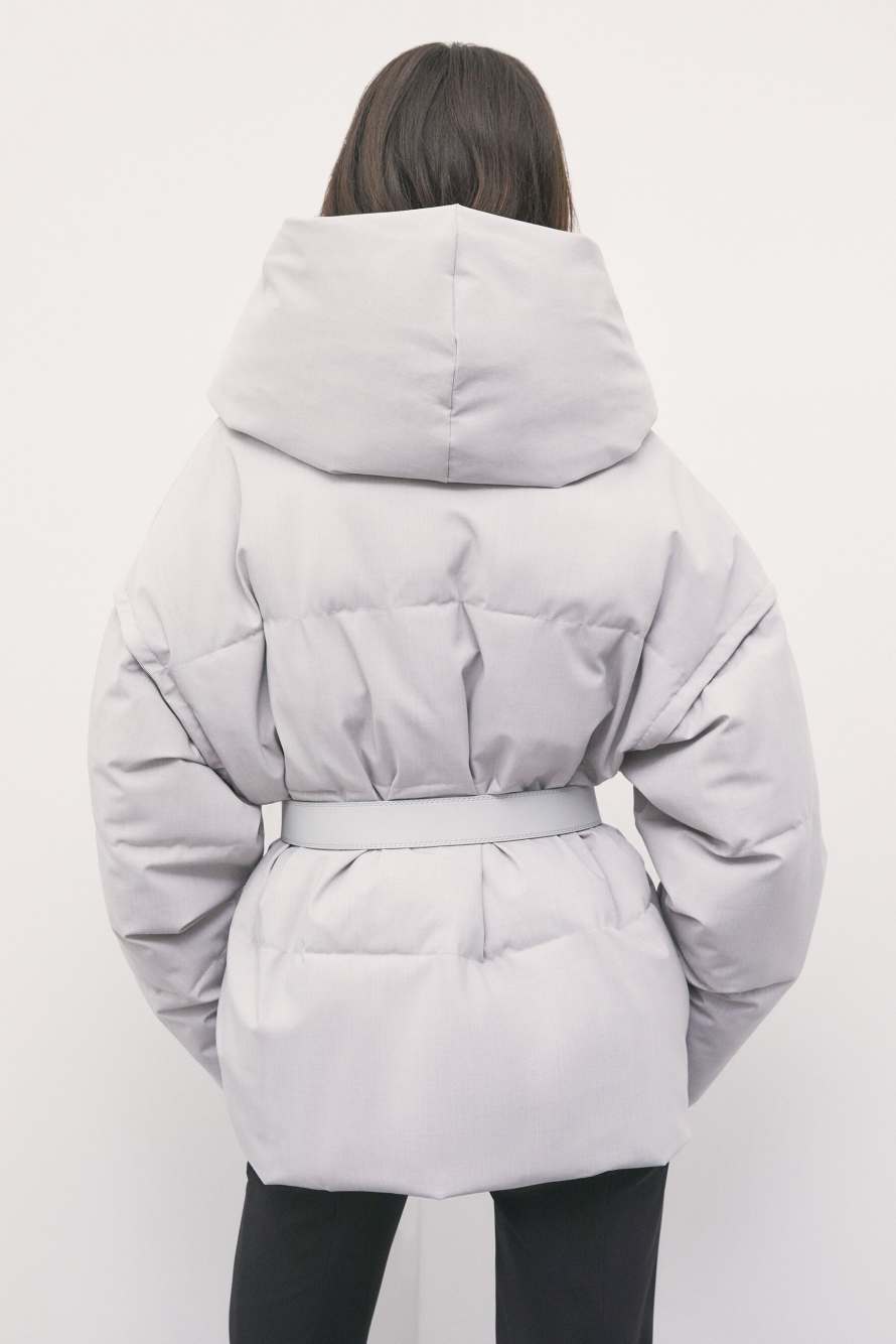 Belted puffer jacket, Grey, Patrizia Pepe