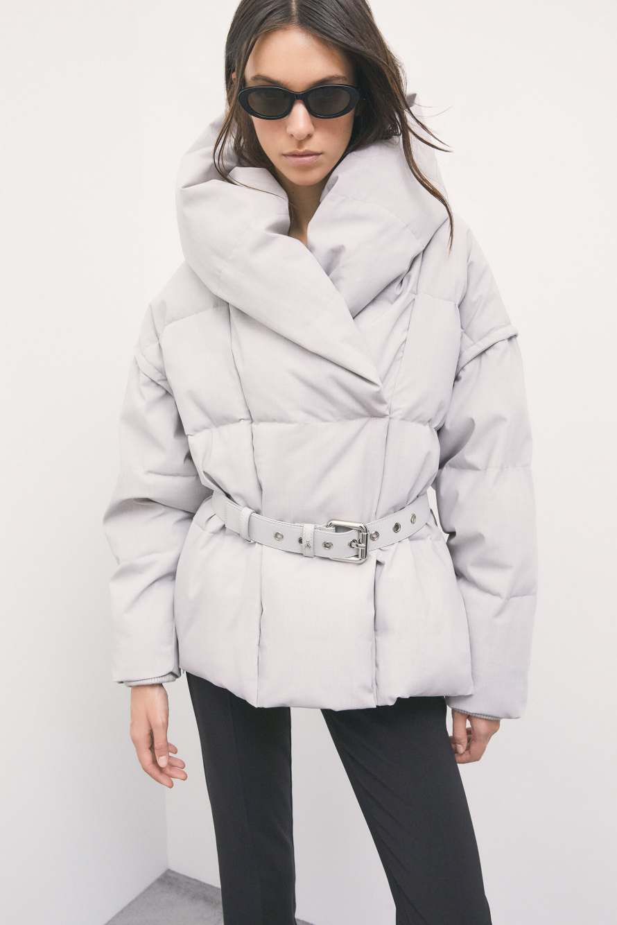 Belted puffer jacket, Grey, Patrizia Pepe