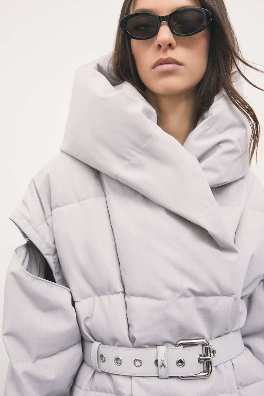 Belted puffer jacket, Grey, Patrizia Pepe
