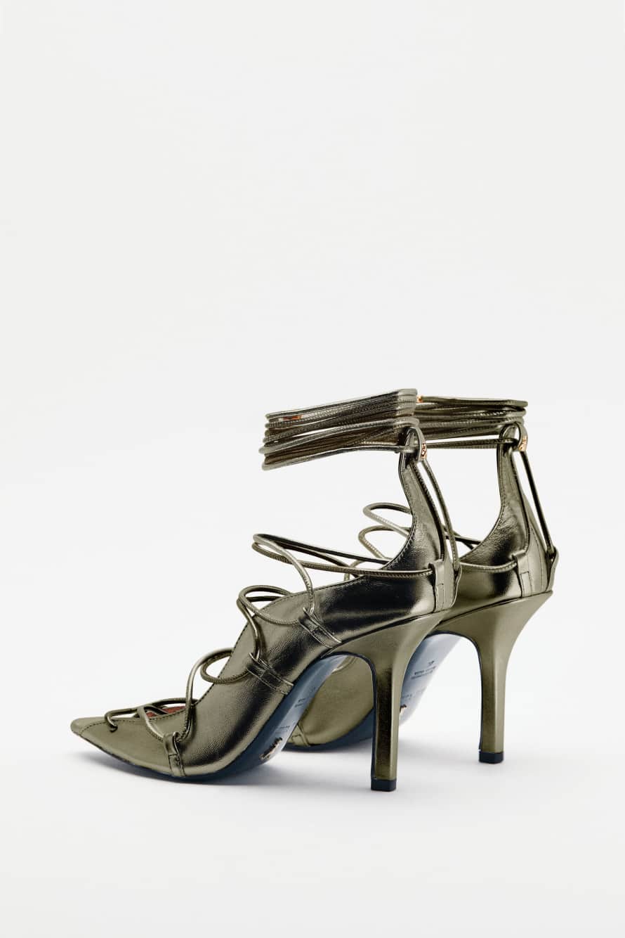 Laminated leather woven sandals with heel, Green, Patrizia Pepe