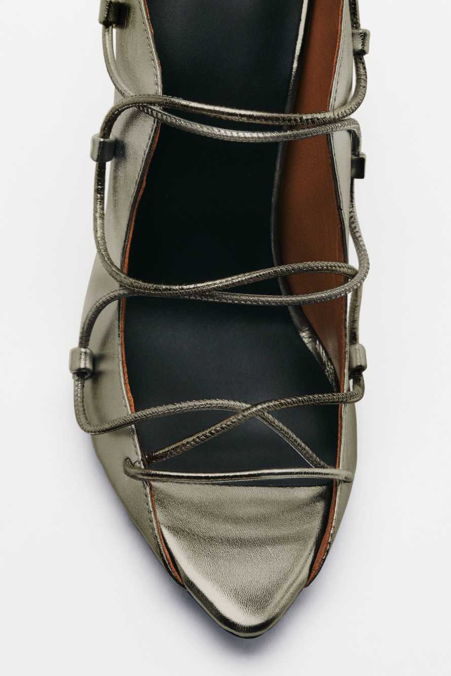 Laminated leather woven sandals with heel, Green, Patrizia Pepe