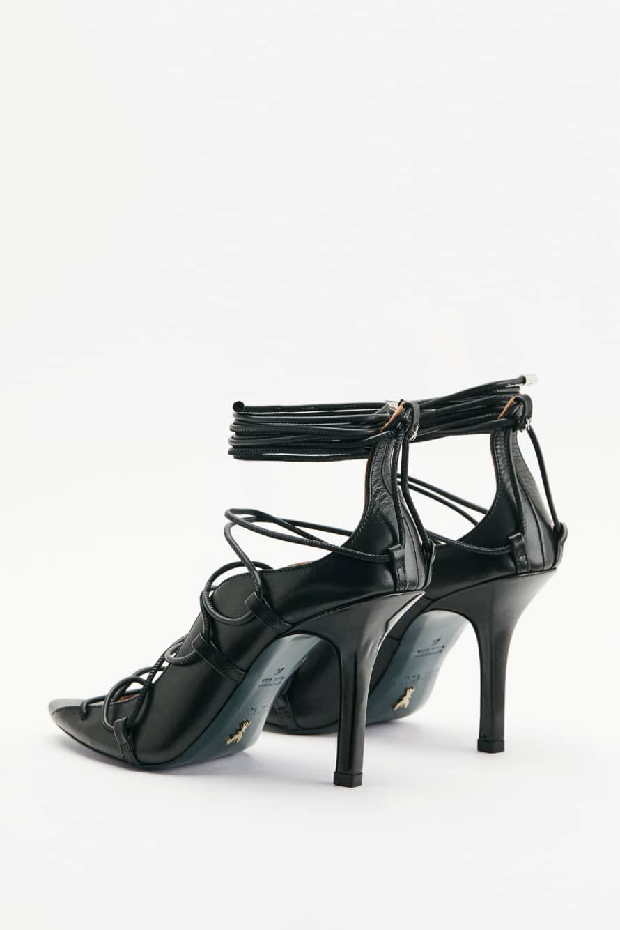 Leather woven sandals with heel, Black, Patrizia Pepe