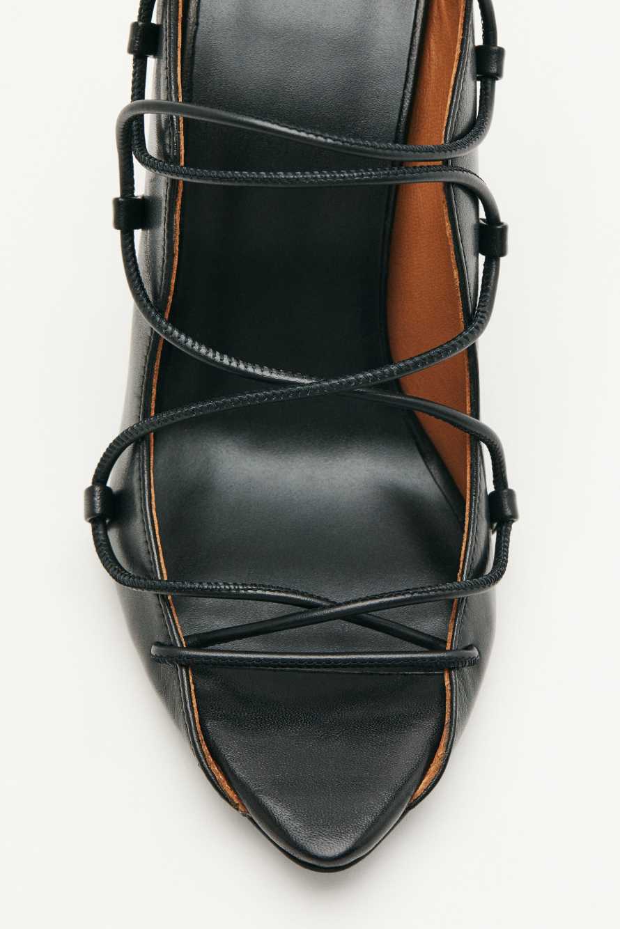 Leather woven sandals with heel, Black, Patrizia Pepe