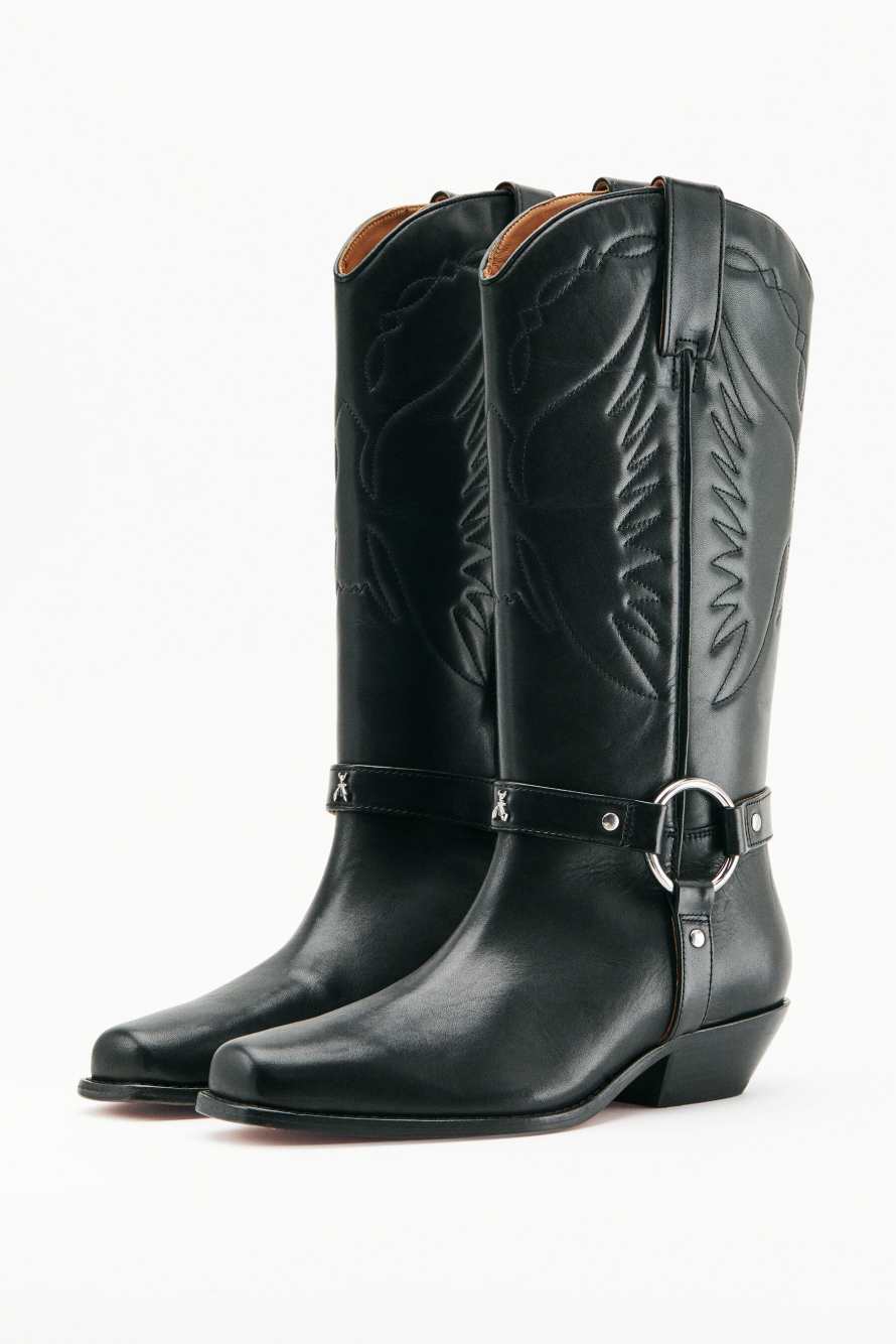 Leather cowboy boots, Black, Patrizia Pepe