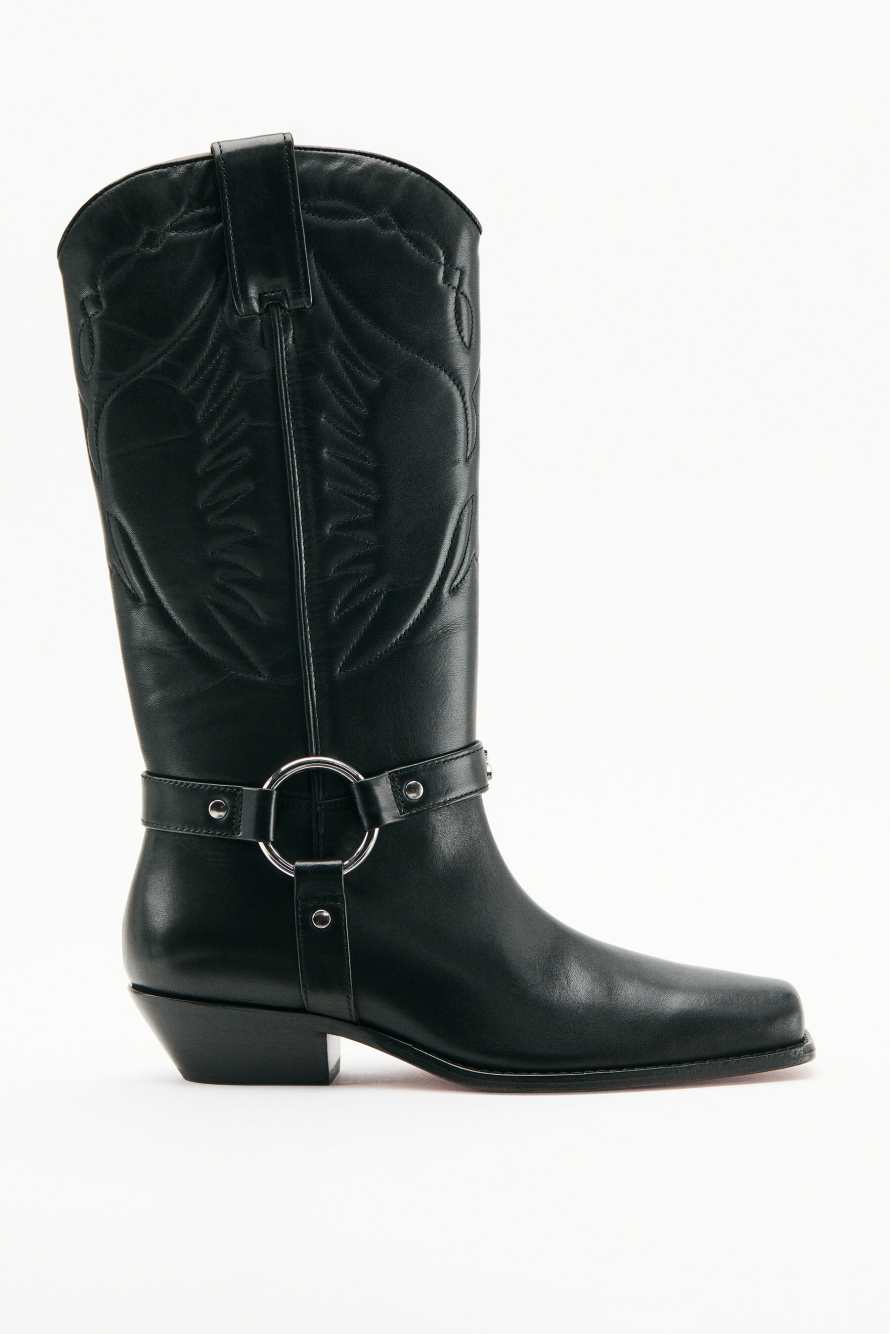 Leather cowboy boots, Black, Patrizia Pepe