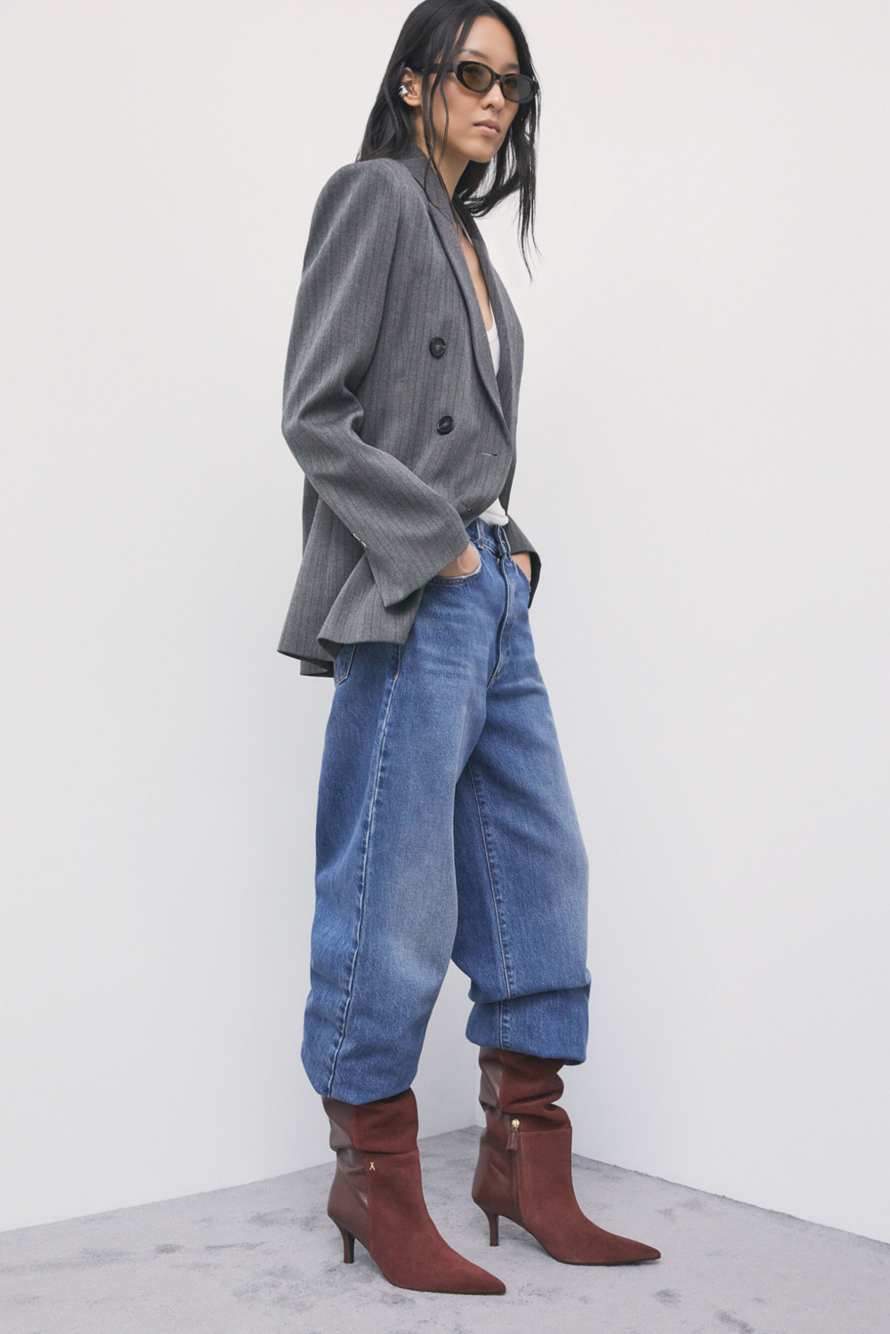 New Minimal Shape suede and shiny leather boots, Brown, Patrizia Pepe