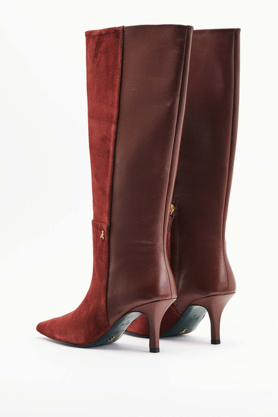 New Minimal Shape suede and shiny leather boots, Brown, Patrizia Pepe