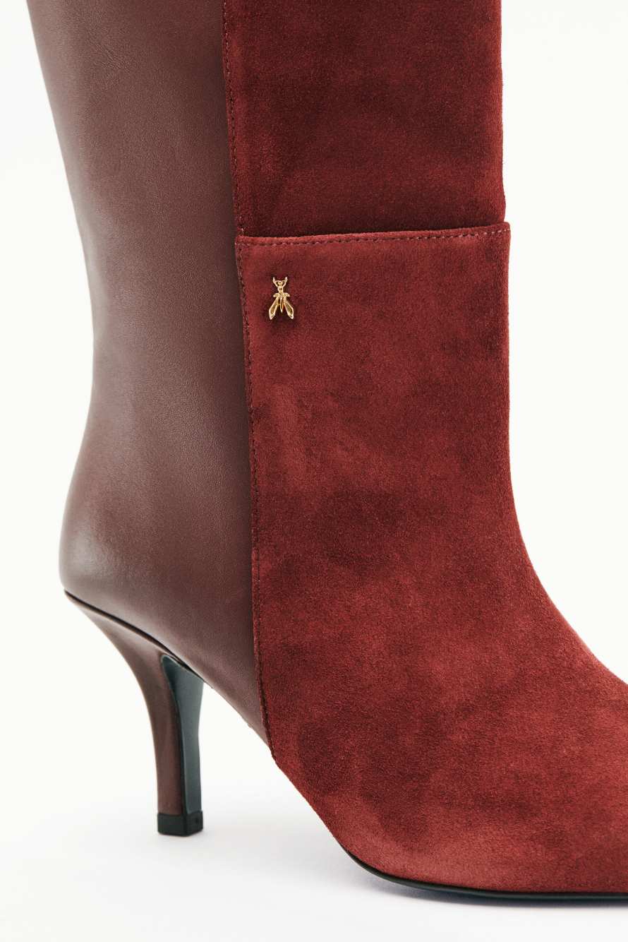New Minimal Shape suede and shiny leather boots, Brown, Patrizia Pepe