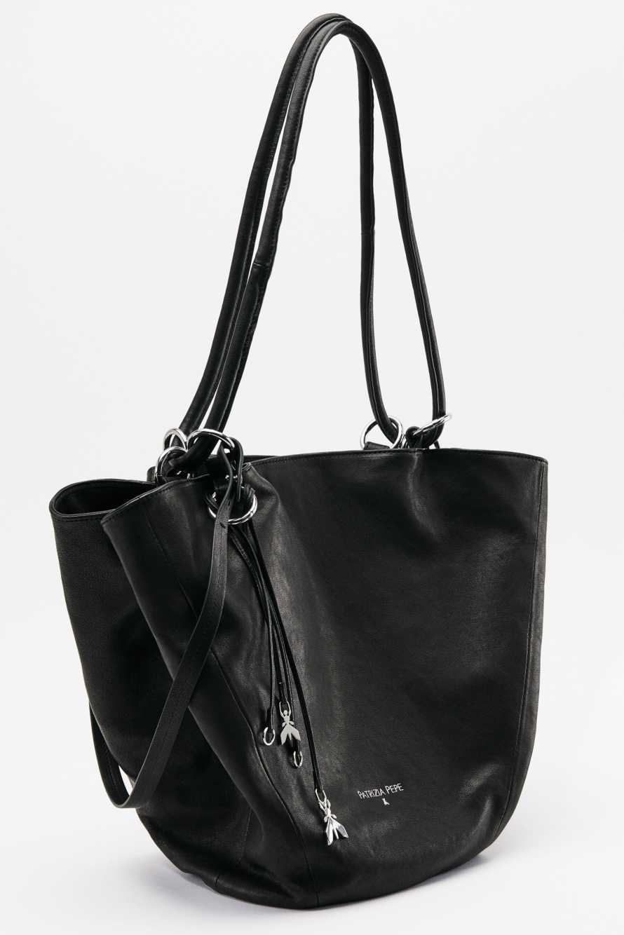 Black Horse leather bucket bag, Black, Patrizia Pepe