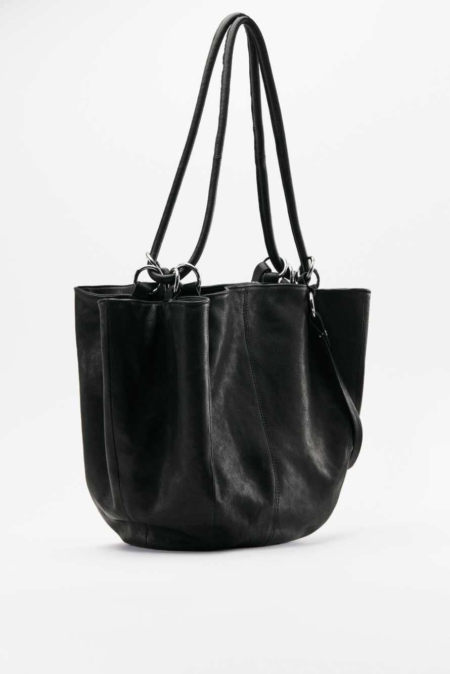 Black Horse leather bucket bag, Black, Patrizia Pepe
