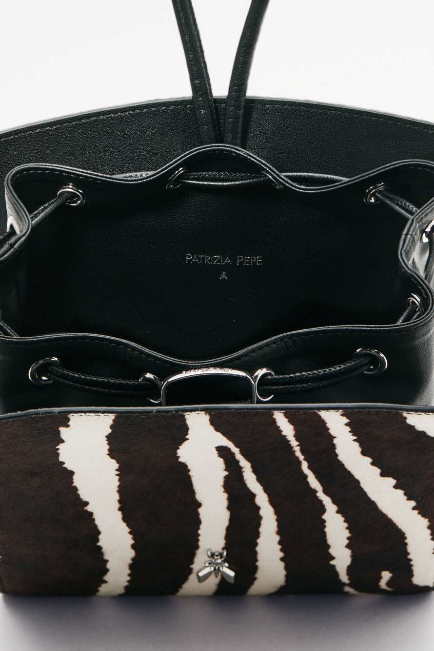 Zebra print leather clutch, Black/White, Patrizia Pepe