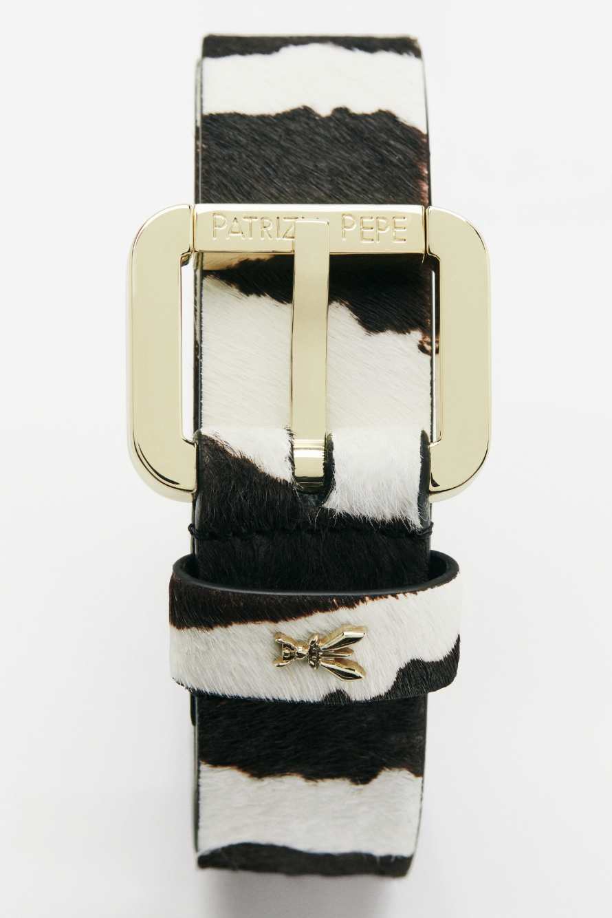 Zebra leather belt, Black/White, Patrizia Pepe