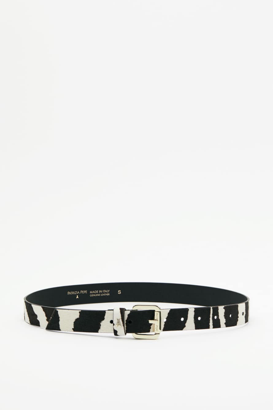 Zebra leather belt, Black/White, Patrizia Pepe