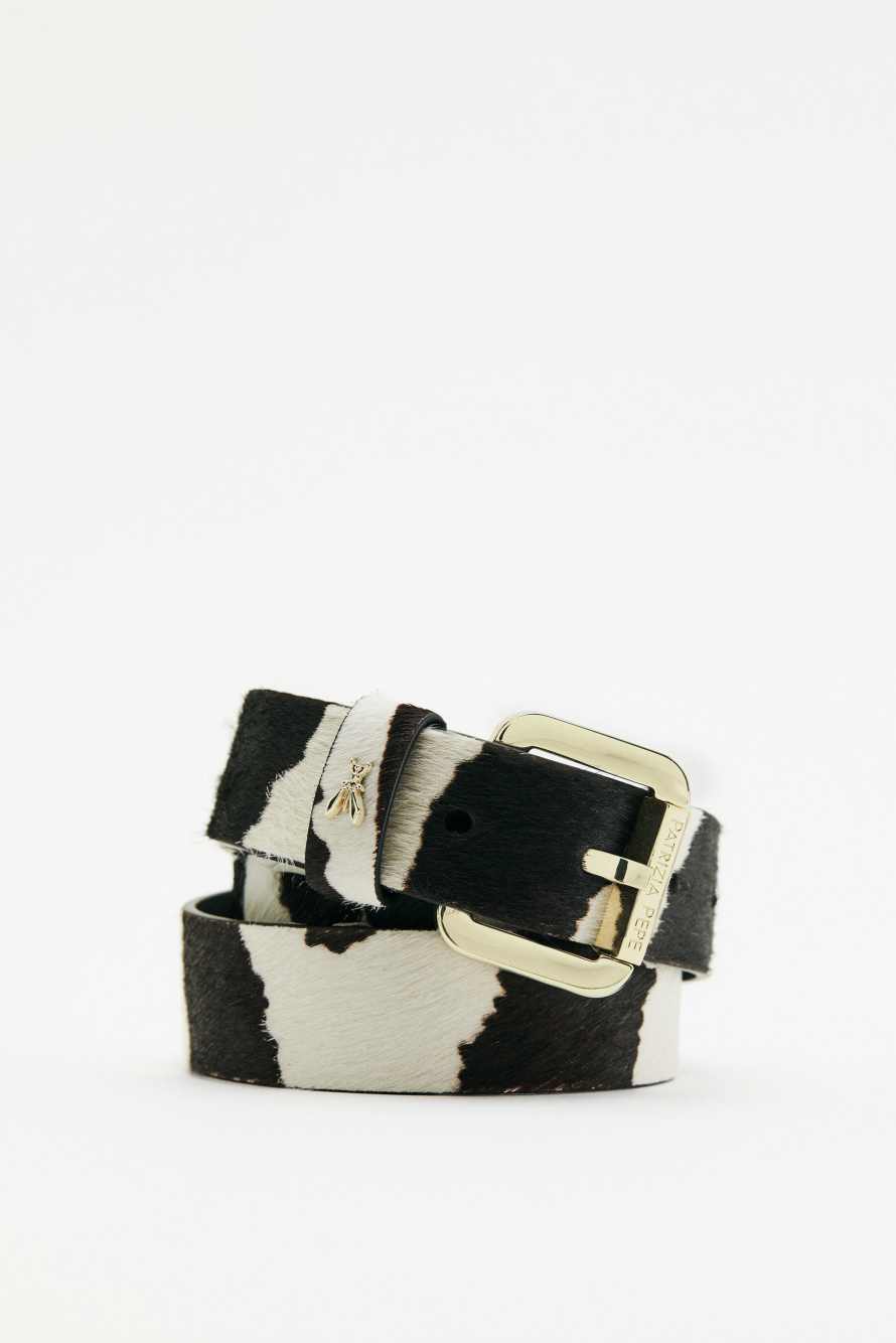 Zebra leather belt, Black/White, Patrizia Pepe