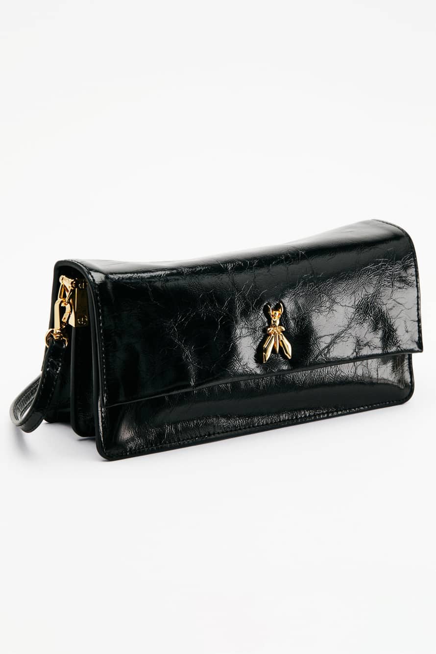 Soft crinkle leather clutch, Black, Patrizia Pepe