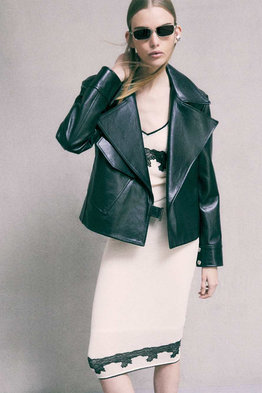 Oversized leather biker jacket, Black, Patrizia Pepe