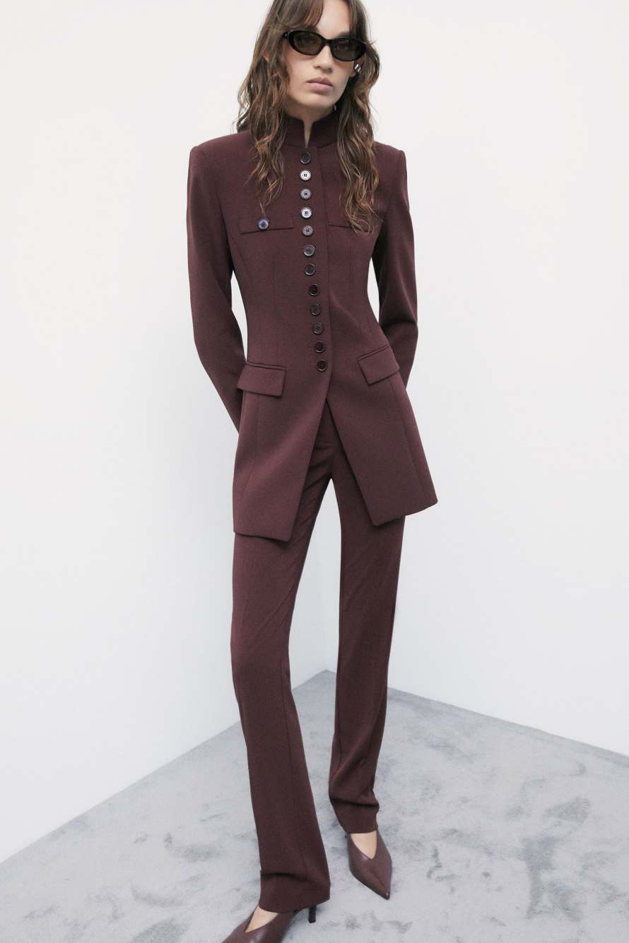 Slim-fit stretch cr&ecirc;pe trousers, Brown, Patrizia Pepe