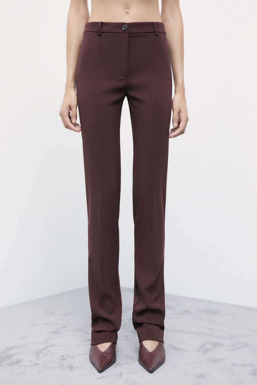 Slim-fit stretch cr&ecirc;pe trousers, Brown, Patrizia Pepe