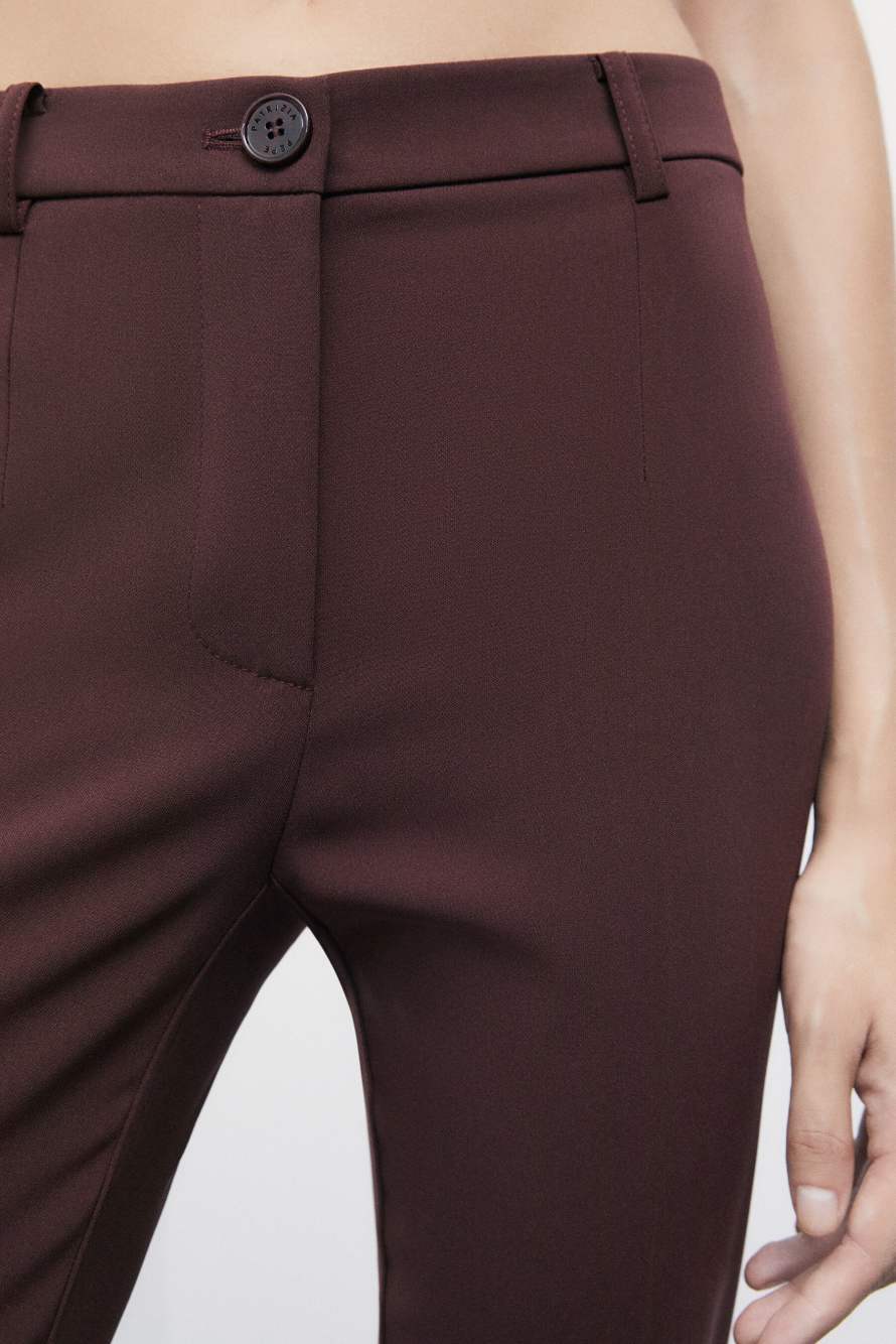 Slim-fit stretch cr&ecirc;pe trousers, Brown, Patrizia Pepe