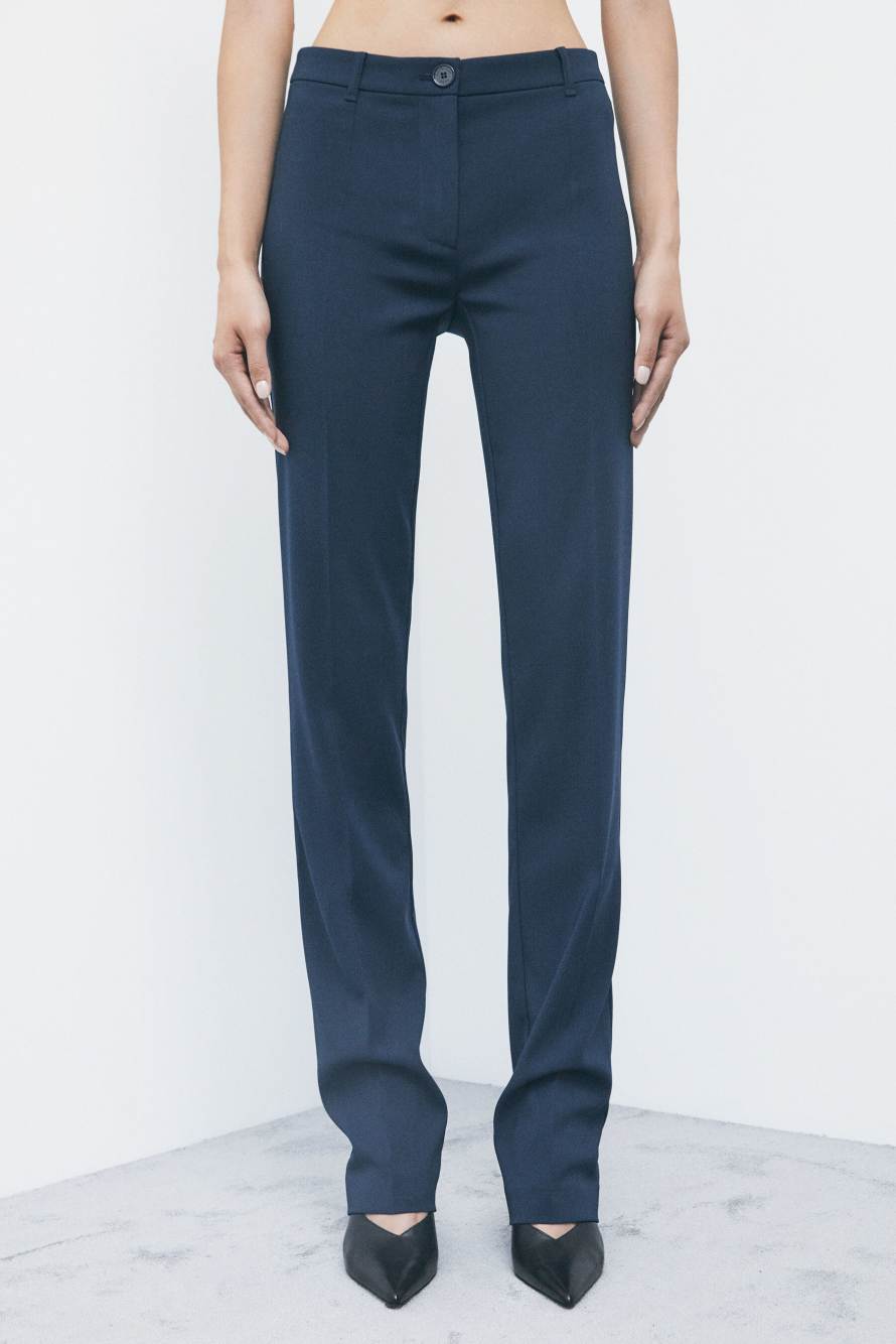 Slim-fit stretch cr&ecirc;pe trousers, Blue, Patrizia Pepe