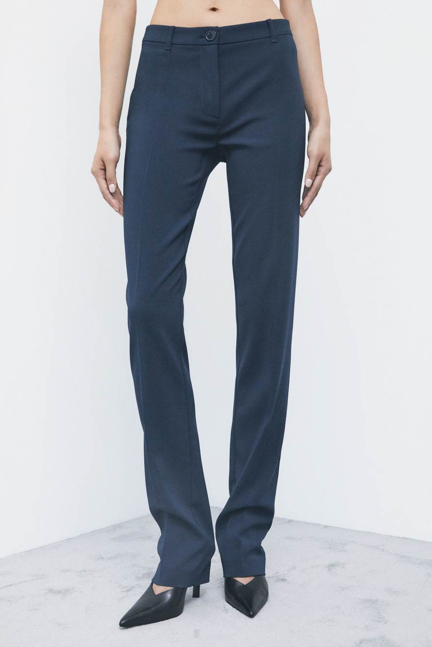 Slim-fit stretch cr&ecirc;pe trousers, Blue, Patrizia Pepe