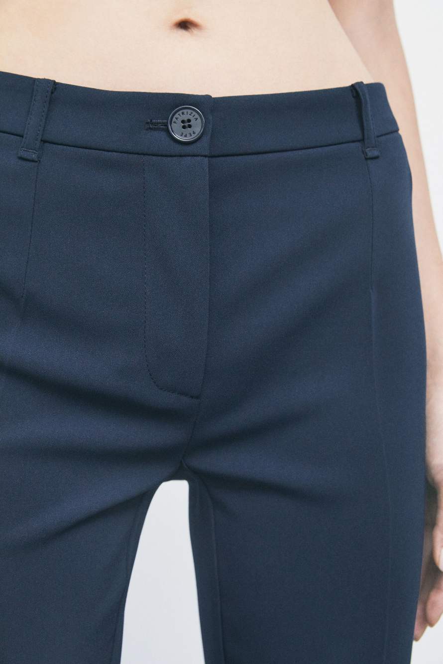 Slim-fit stretch cr&ecirc;pe trousers, Blue, Patrizia Pepe
