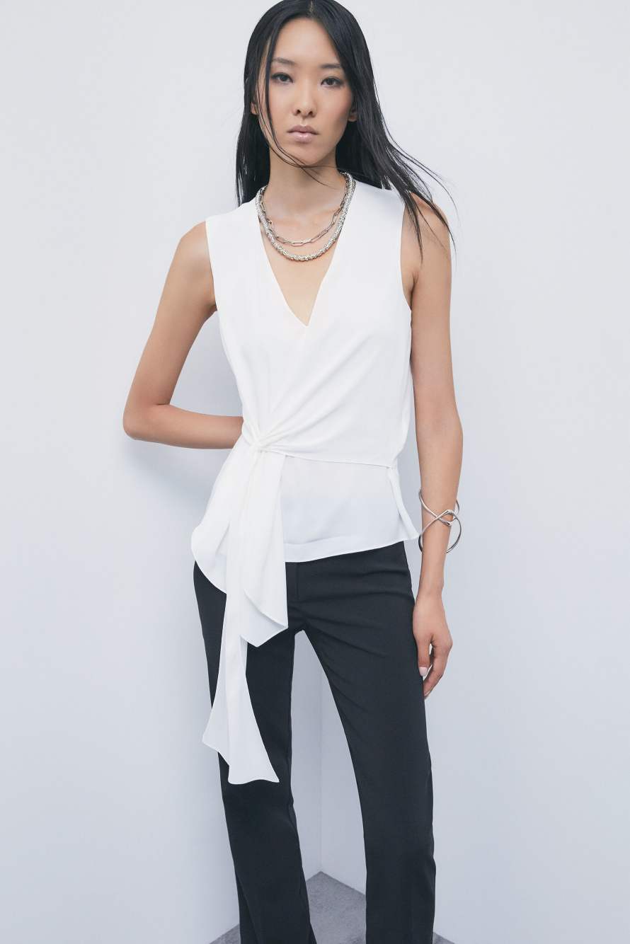 Asymmetric viscose cr&ecirc;pe blouse, White, Patrizia Pepe