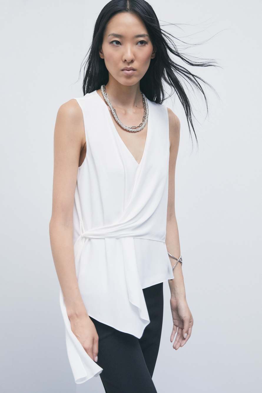 Asymmetric viscose cr&ecirc;pe blouse, White, Patrizia Pepe