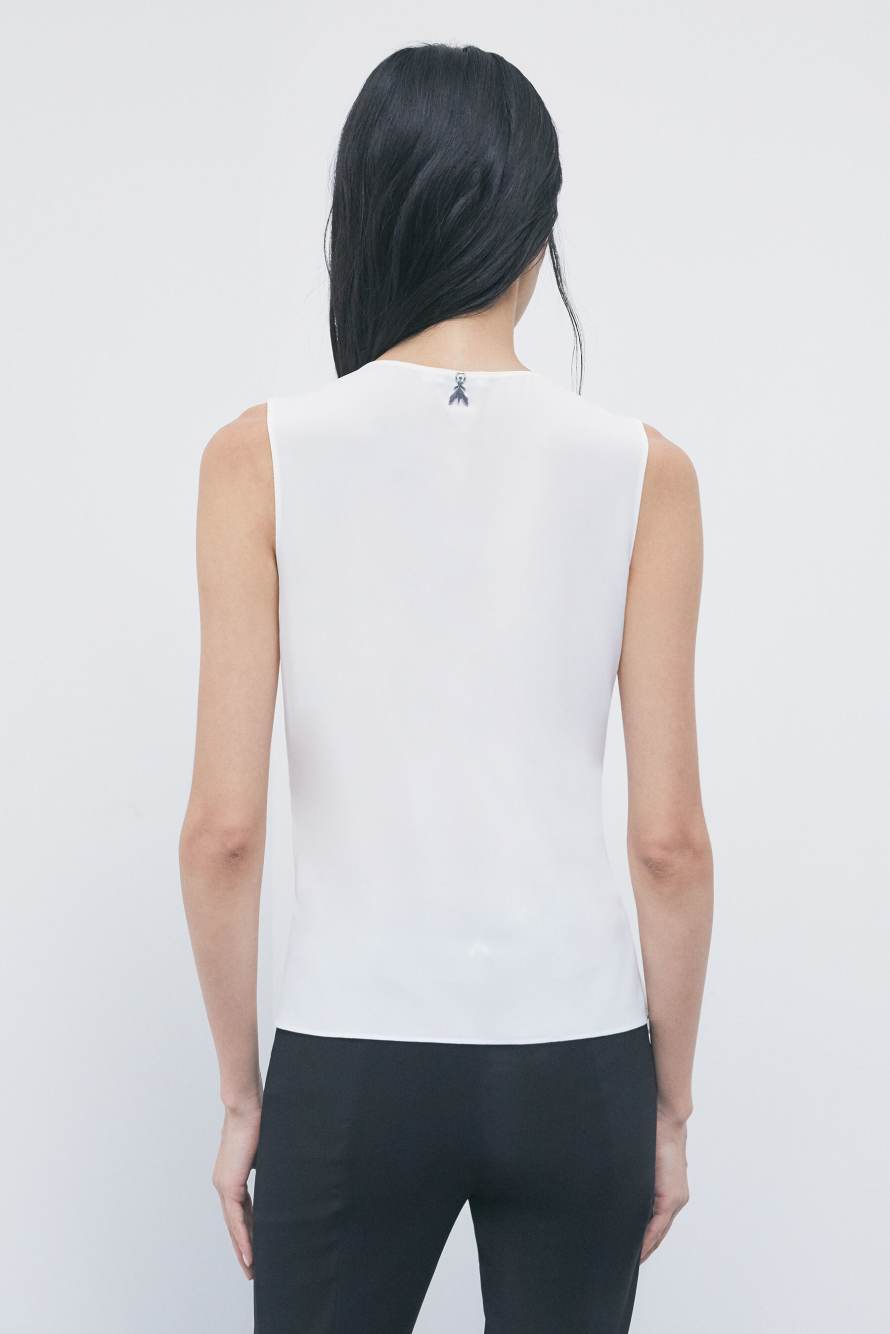 Asymmetric viscose cr&ecirc;pe blouse, White, Patrizia Pepe