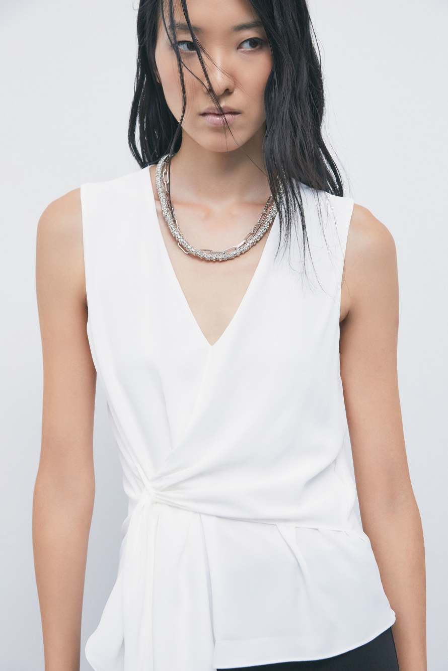 Asymmetric viscose cr&ecirc;pe blouse, White, Patrizia Pepe