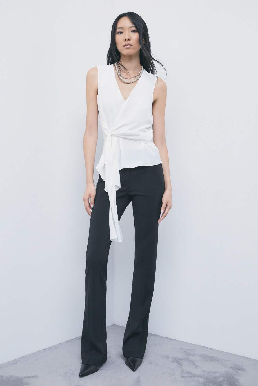 Asymmetric viscose cr&ecirc;pe blouse, White, Patrizia Pepe