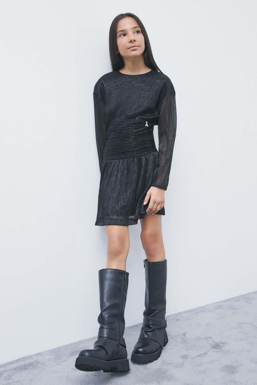 Robe mini drap&eacute;e en lurex, Noir, Patrizia Pepe