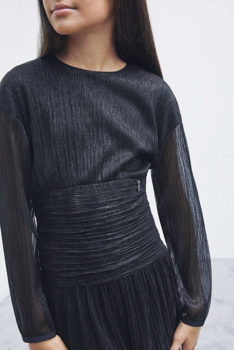 Robe mini drap&eacute;e en lurex, Noir, Patrizia Pepe
