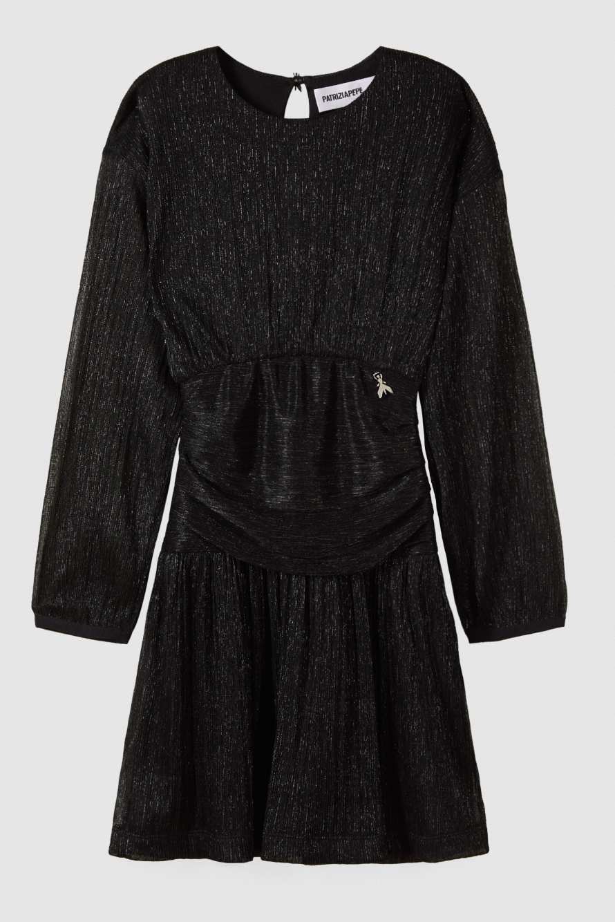 Robe mini drap&eacute;e en lurex, Noir, Patrizia Pepe