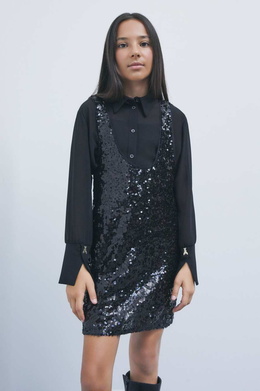 Robe mini &agrave; sequins, Noir, Patrizia Pepe
