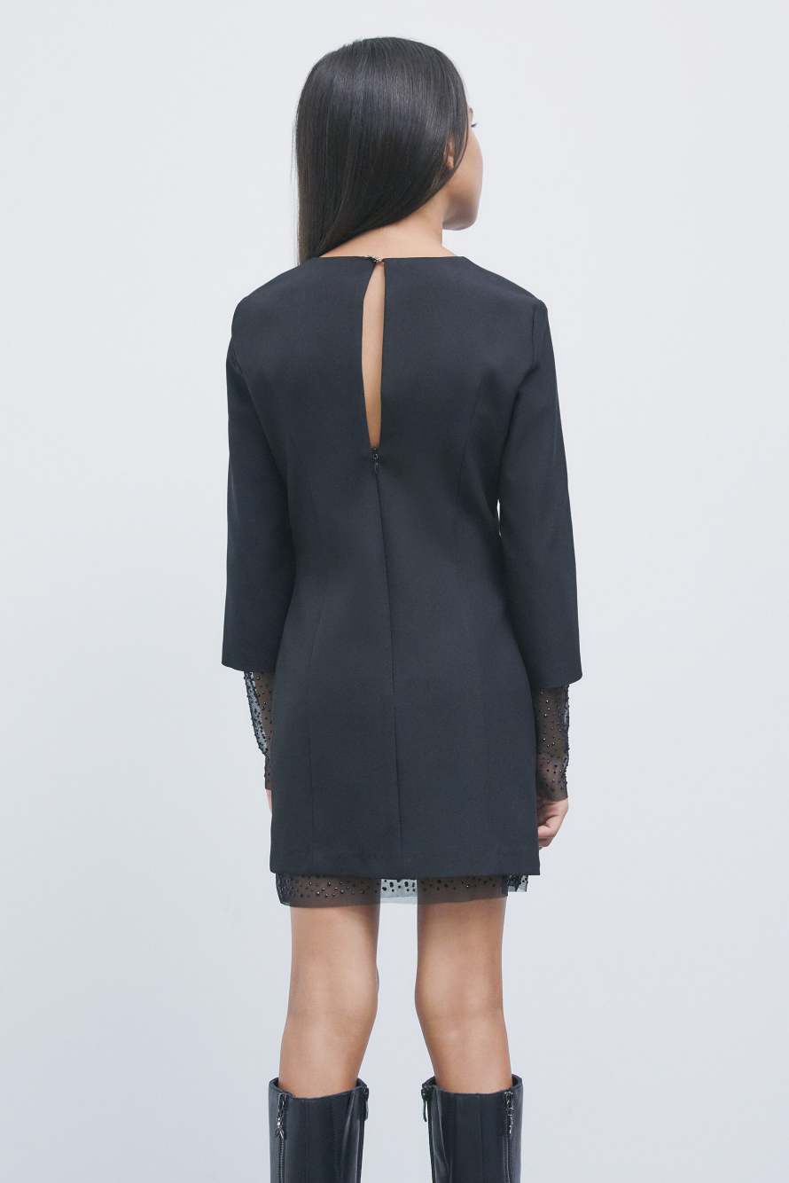 Bodycon dress with tulle and rhinestones, Black, Patrizia Pepe
