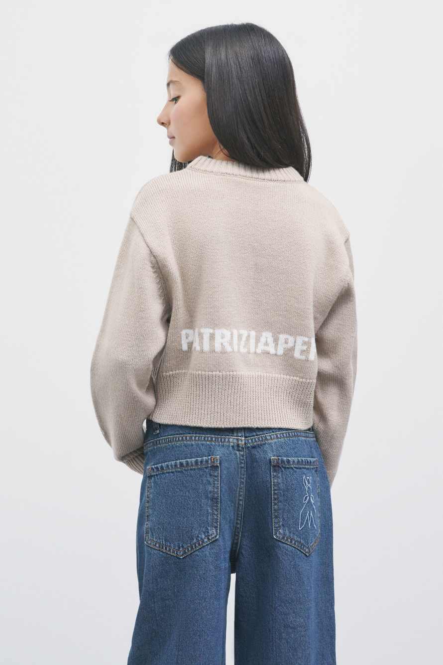 Cropped wool-blend jumper, Beige, Patrizia Pepe
