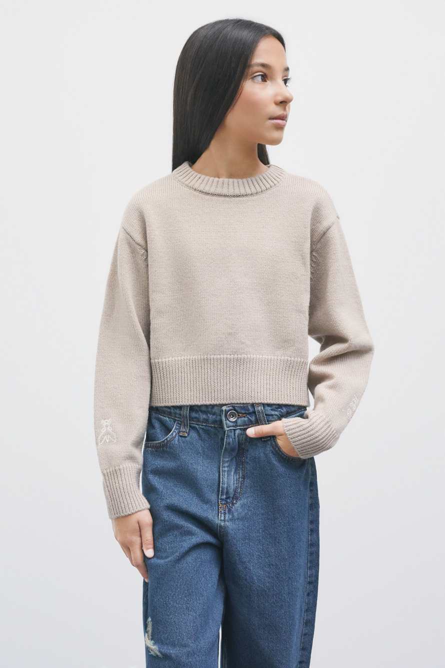 Cropped wool-blend jumper, Beige, Patrizia Pepe