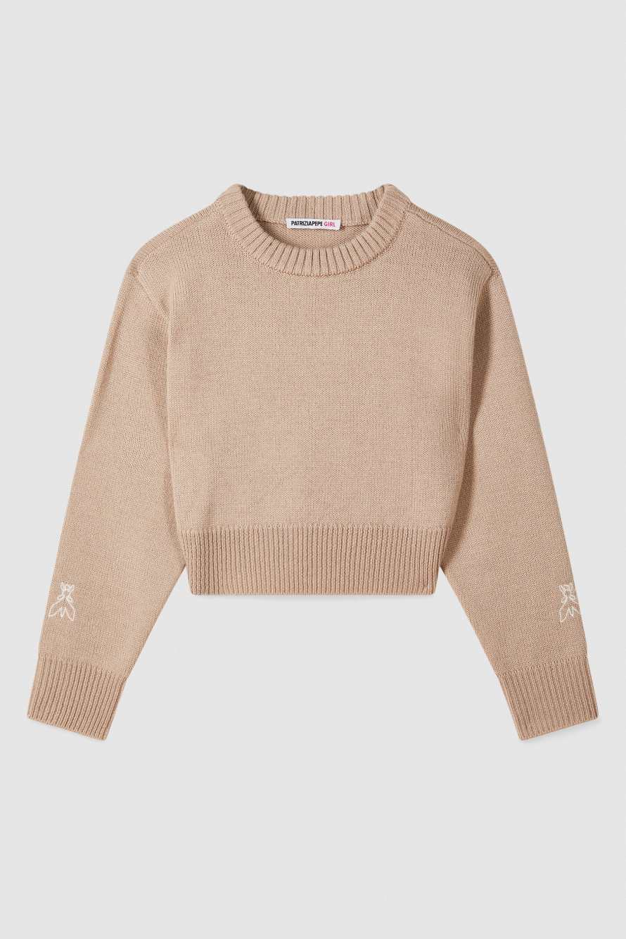 Cropped wool-blend jumper, Beige, Patrizia Pepe